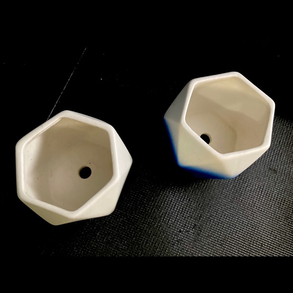 Geometric Colorful Ceramic Mini Planter Pots With Bamboo Saucer Set of 2 - Picture 4 of 6